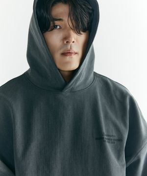 [빅사이즈]스템프 오버핏 헤비 피그먼트 후드티 차콜