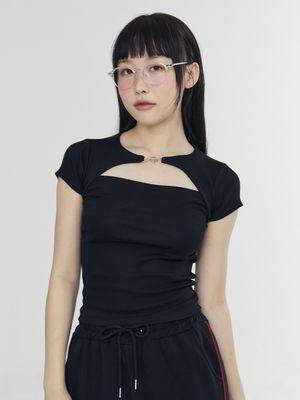 하트 버클 티셔츠 - 블랙