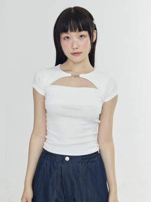 하트 버클 티셔츠 - 화이트