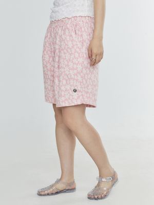 플라워 테리 버뮤다 팬츠 - 핑크