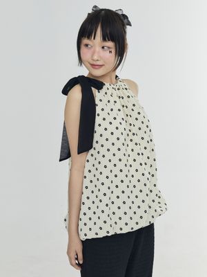 홀터넥 플라워 블라우스 - 크림