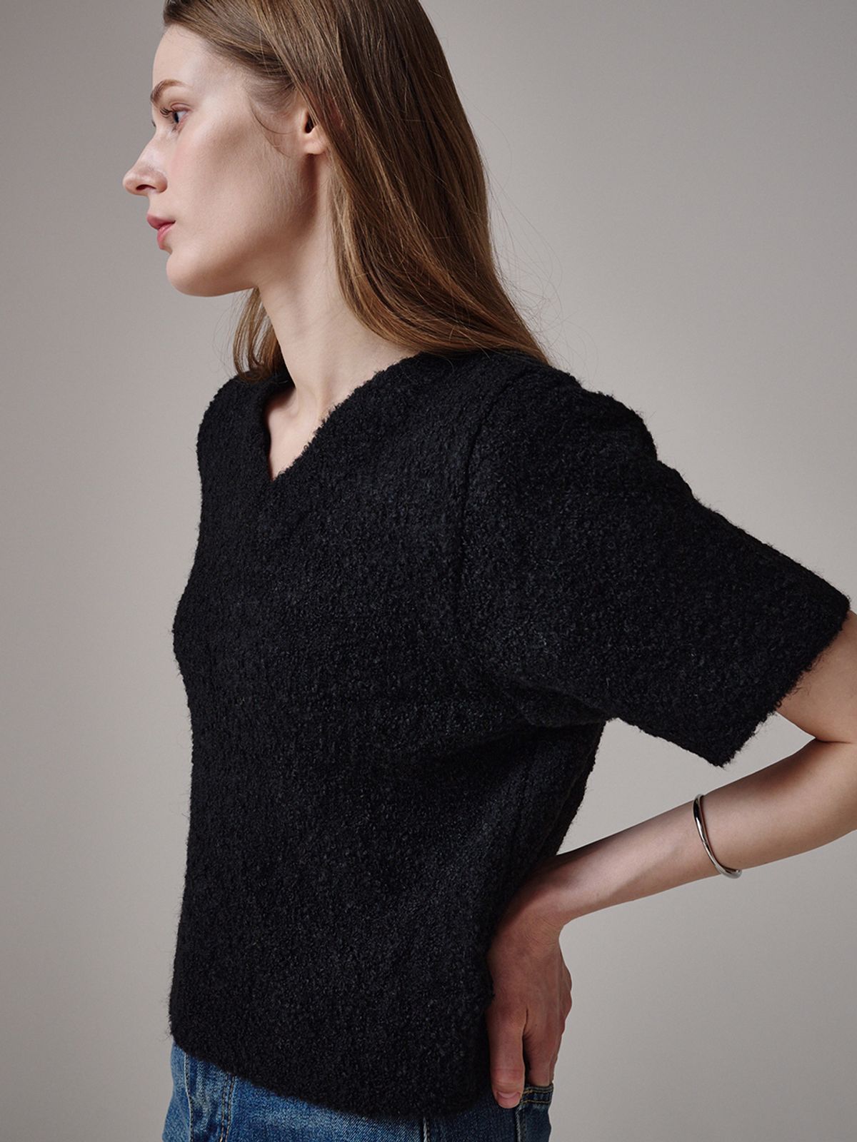 생럭슈(SAINTLUXURE) 벌룬 반팔 니트 블랙