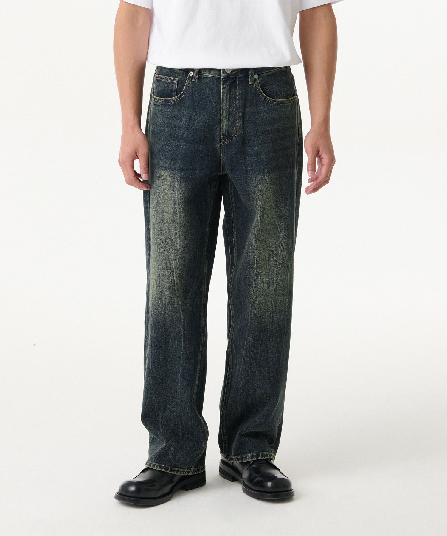★MUSINSA STANDARD★ Crease washed loose straight denim pant MUSINSA | MUSINSA STANDARD Crease Washed Loose Straight