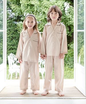 109 브라운체크 긴소매 파자마세트