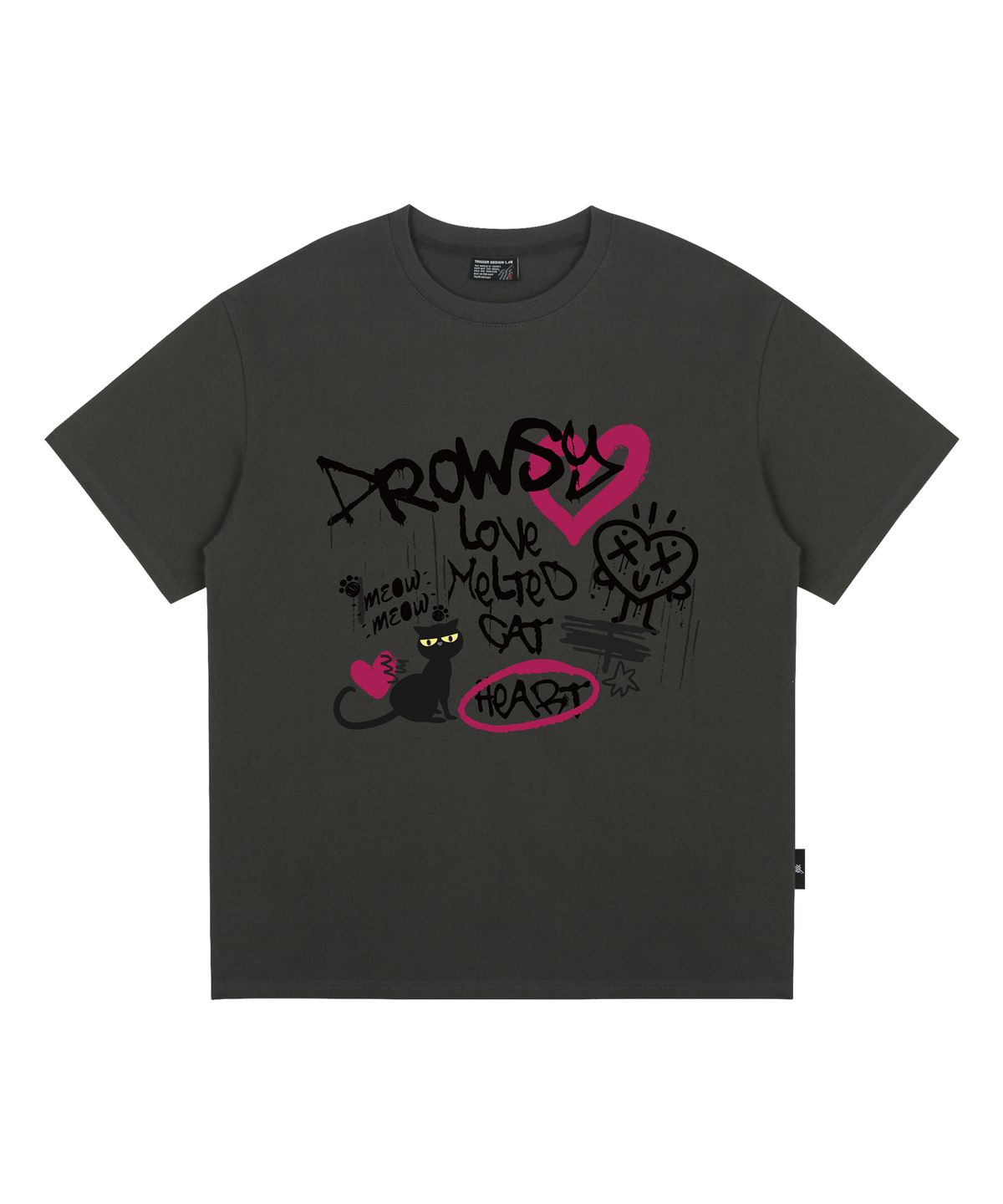 드로우시(DROWSY) DW 드로우시캣 반팔티셔츠 차콜