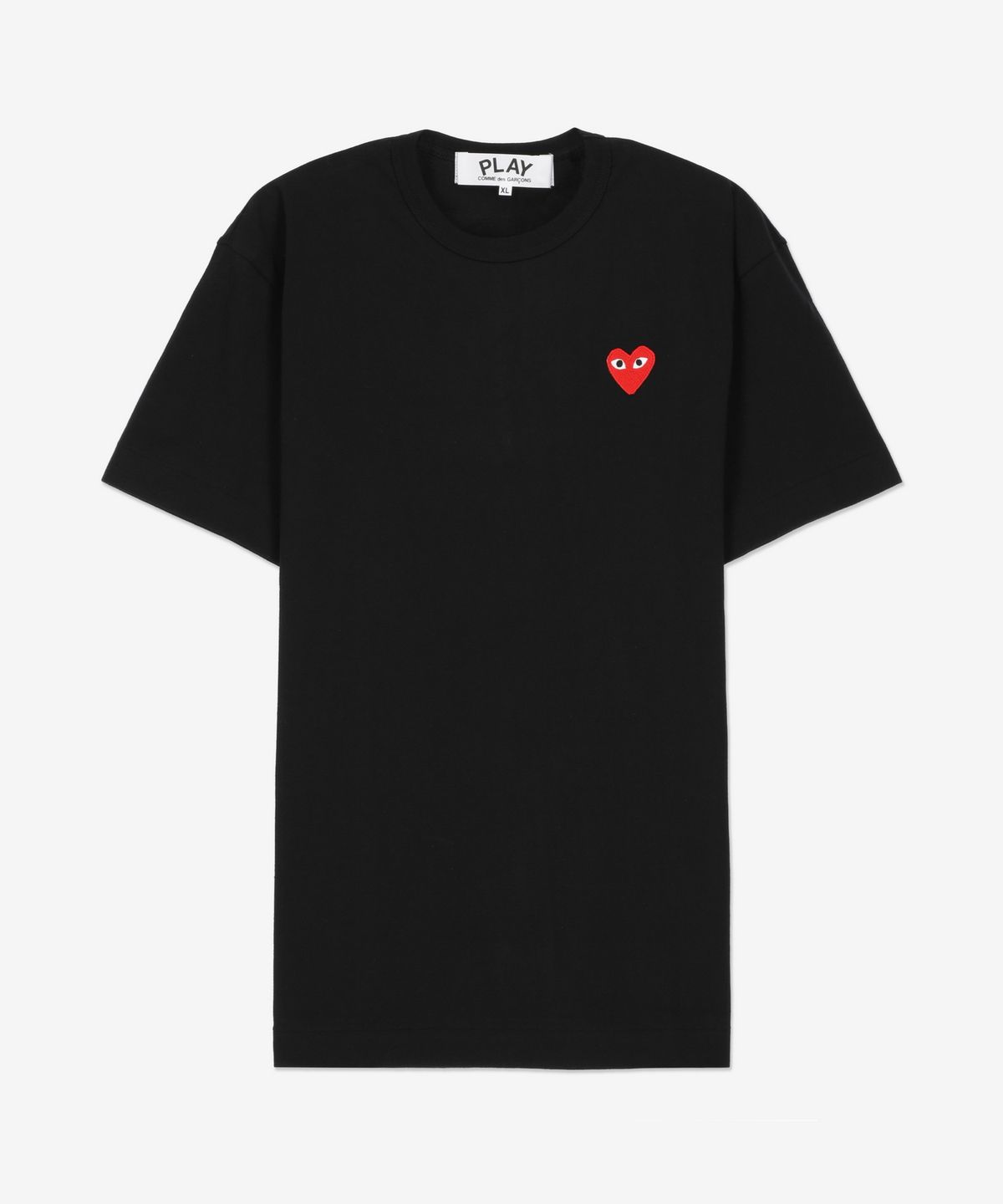 꼼데가르송 플레이(COMME DES GARCONS PLAY) 레드 하트 와펜 반소매 티셔츠 - 블랙 / AXT1080511