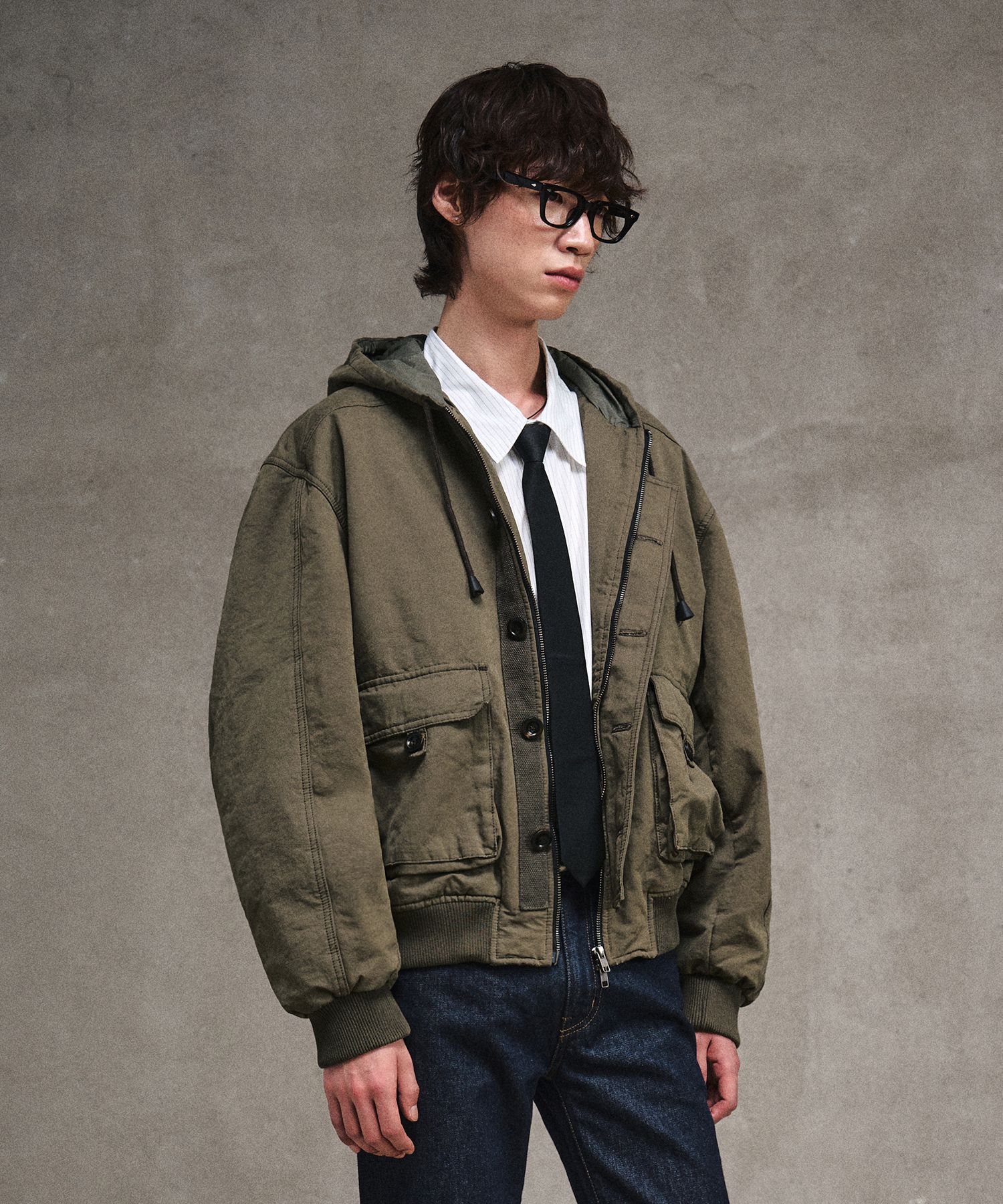 MUSINSA | LMOOD Detroit Stone Washed Hoodie Jacket Khaki