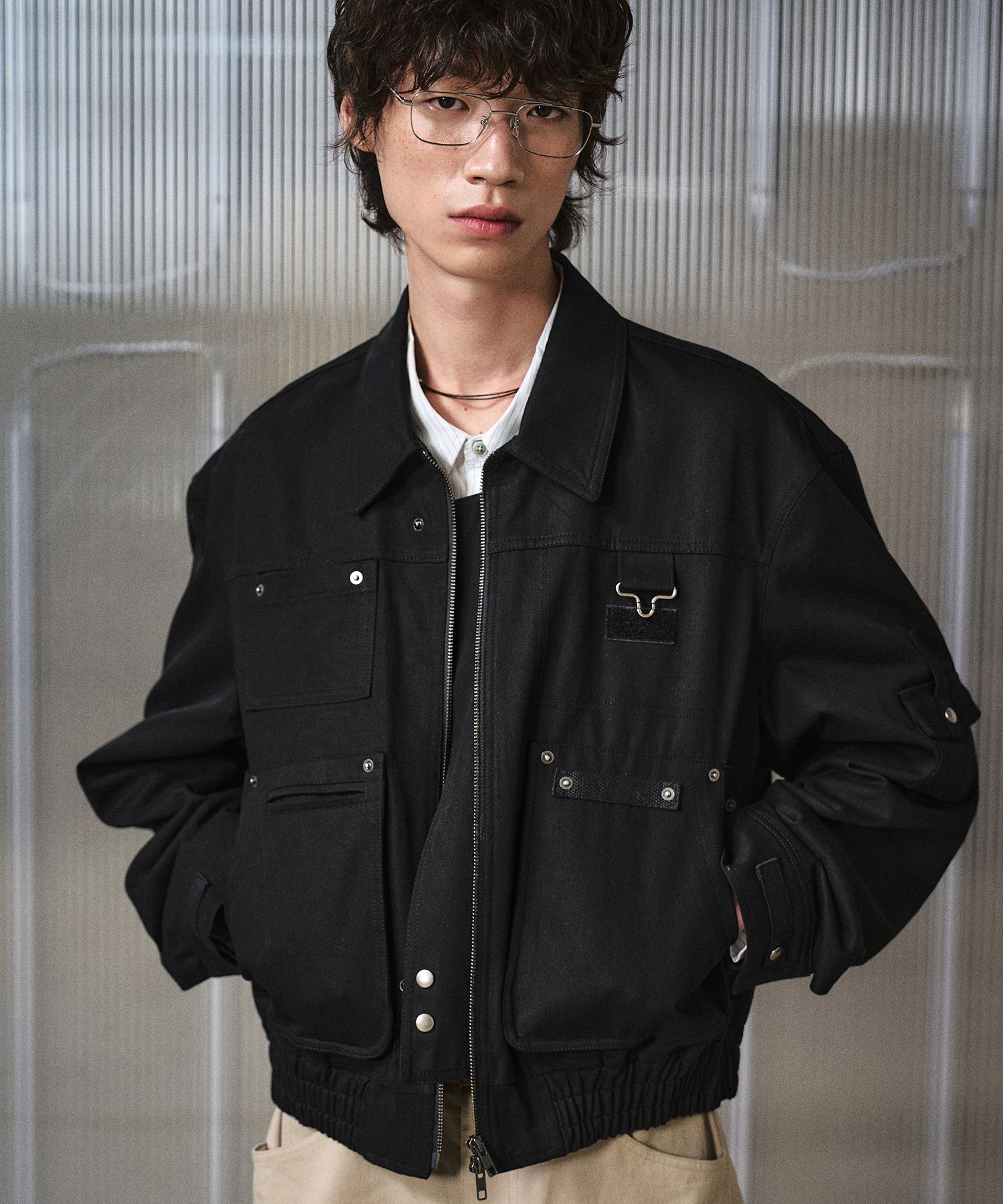 MUSINSA | LMOOD Work pocket chino blouson jacket black