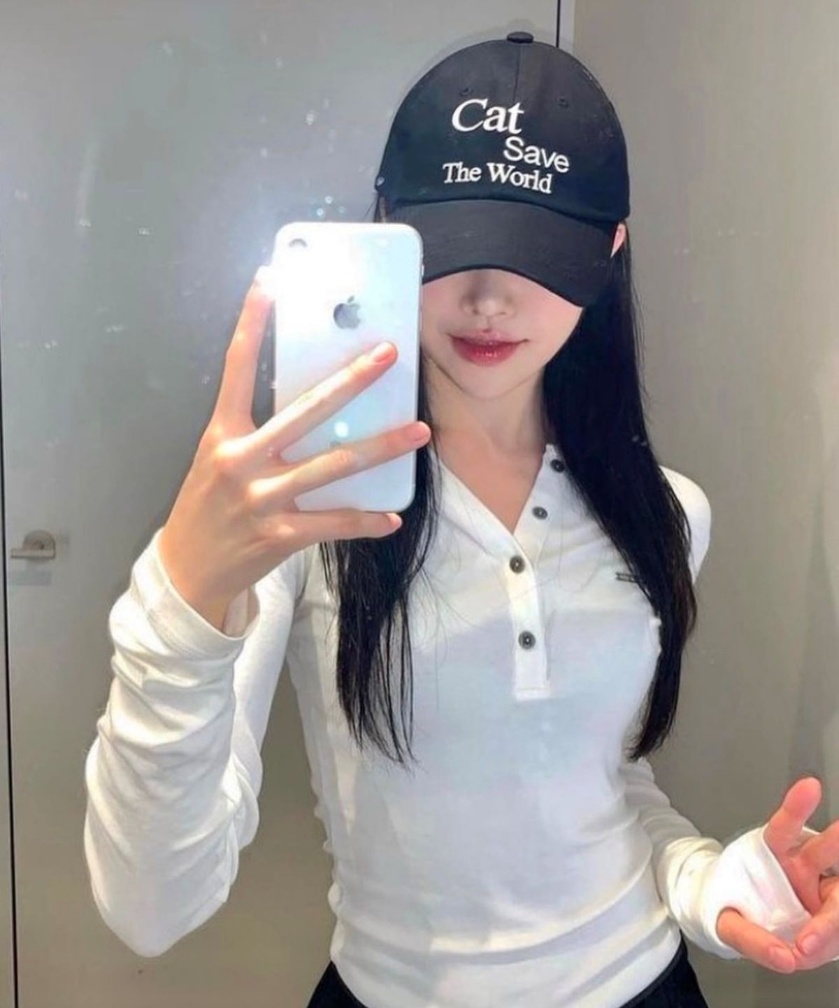 캣세이브더월드(CATSAVETHEWORLD) 슬로건 레터링 볼캡 (블랙)