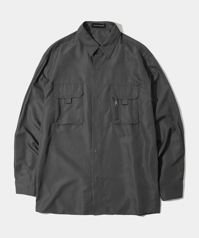 프리 싱글 투포켓 스냅 버튼 나일론 긴팔 셔츠 자켓 [그레이]
