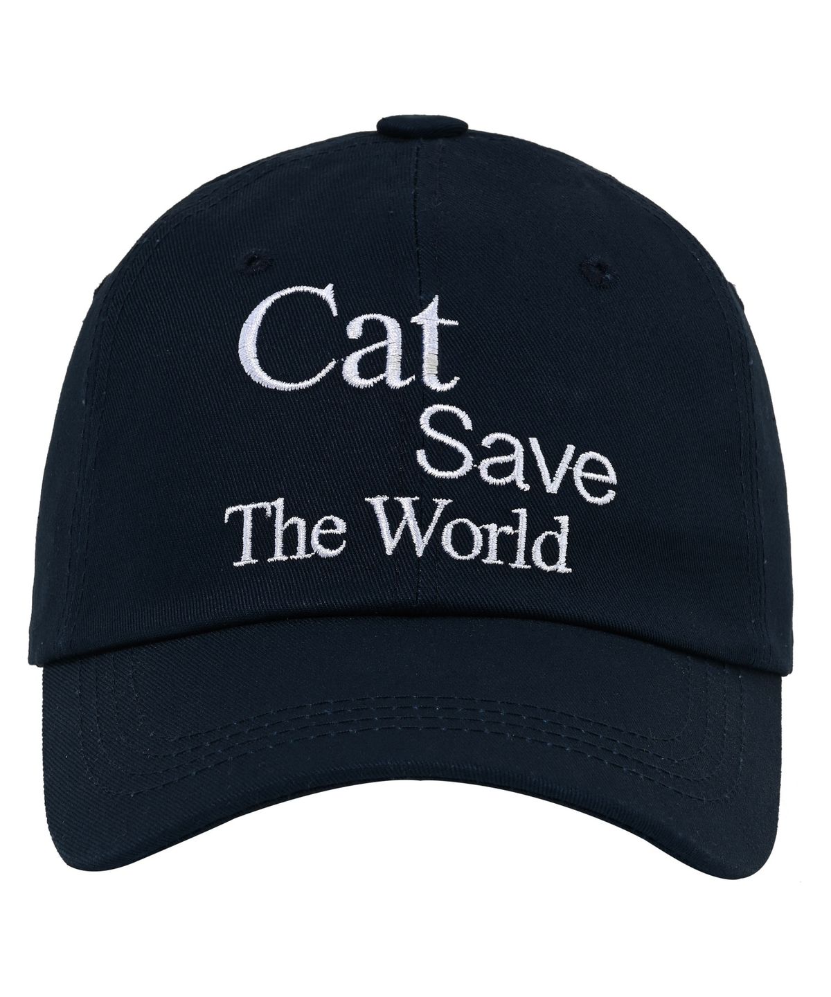 캣세이브더월드(CATSAVETHEWORLD) 슬로건 레터링 볼캡 (네이비)