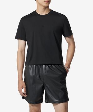 4G 자수 로고 코튼 슬림핏 반소매 티셔츠 - 블랙 / BM716G3YCC001