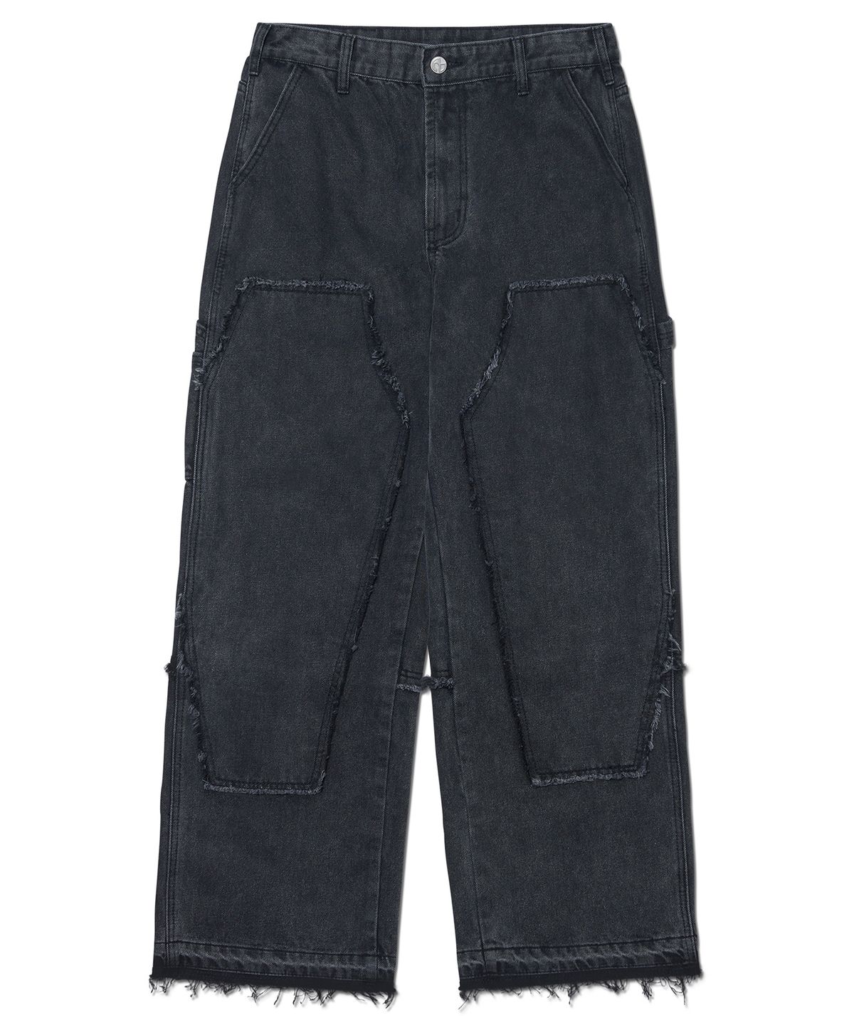 노매뉴얼(NOMANUAL) RAW EDGE DOUBLE KNEE PANTS - WASHED BLACK