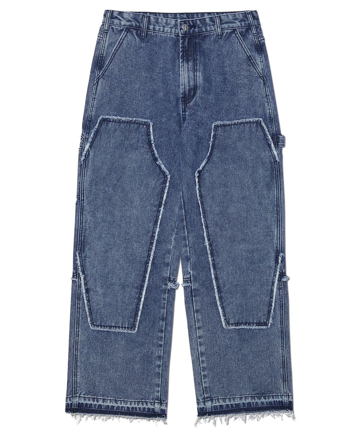노매뉴얼(NOMANUAL) RAW EDGE DOUBLE KNEE PANTS - WASHED BLUE