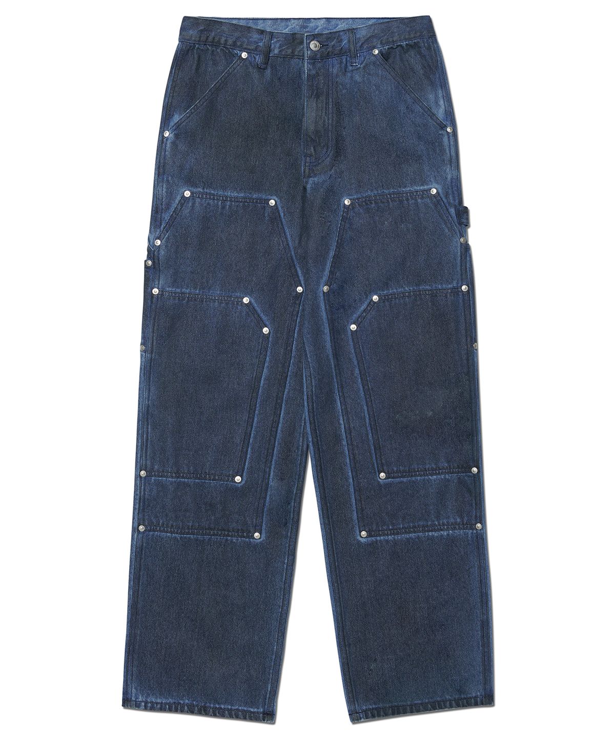 노매뉴얼(NOMANUAL) TRIPLE KNEE DYED WORK PANTS - DYED BLUE