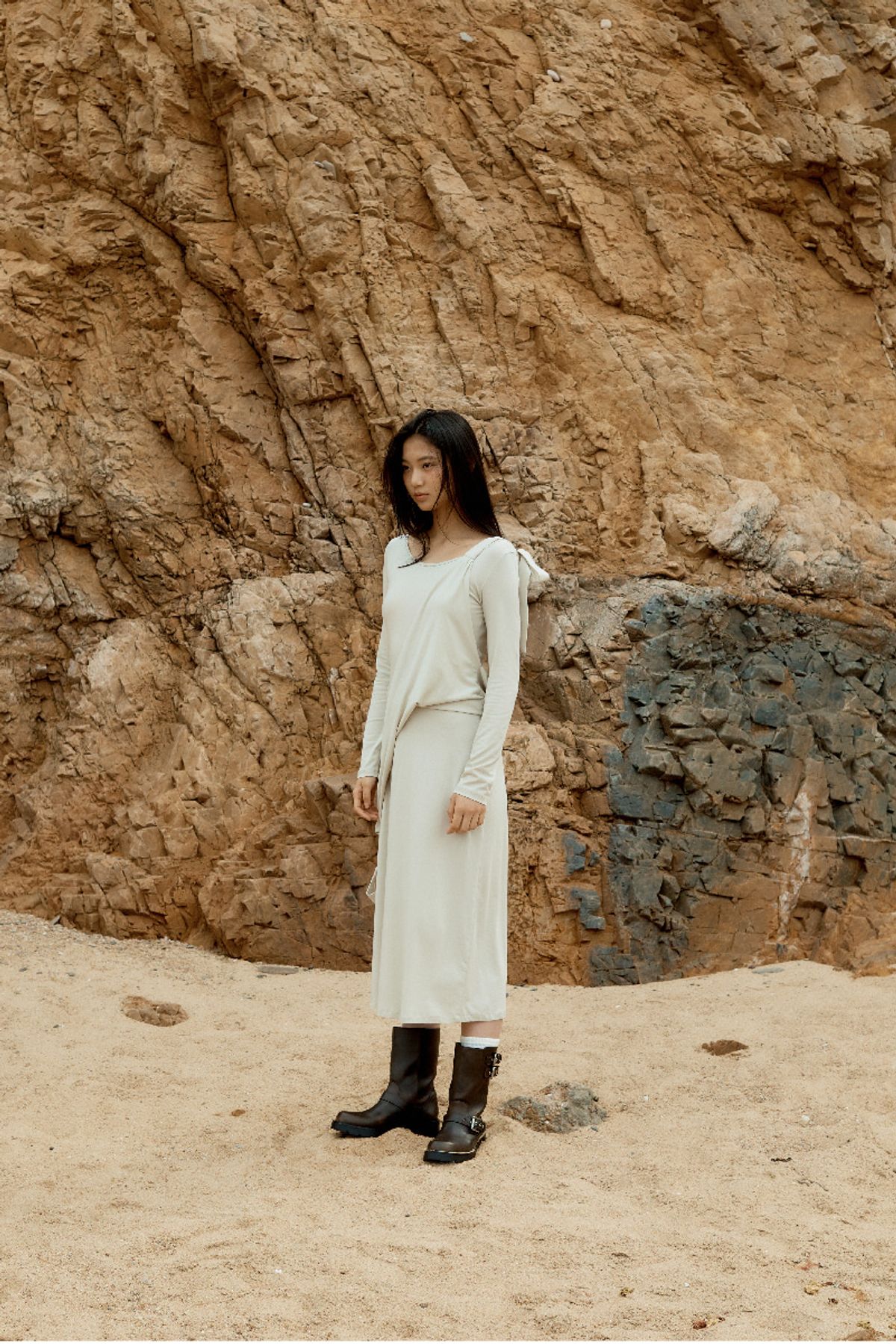 큐피도(KUPIDO) Draped layered onepiece _ grey beige