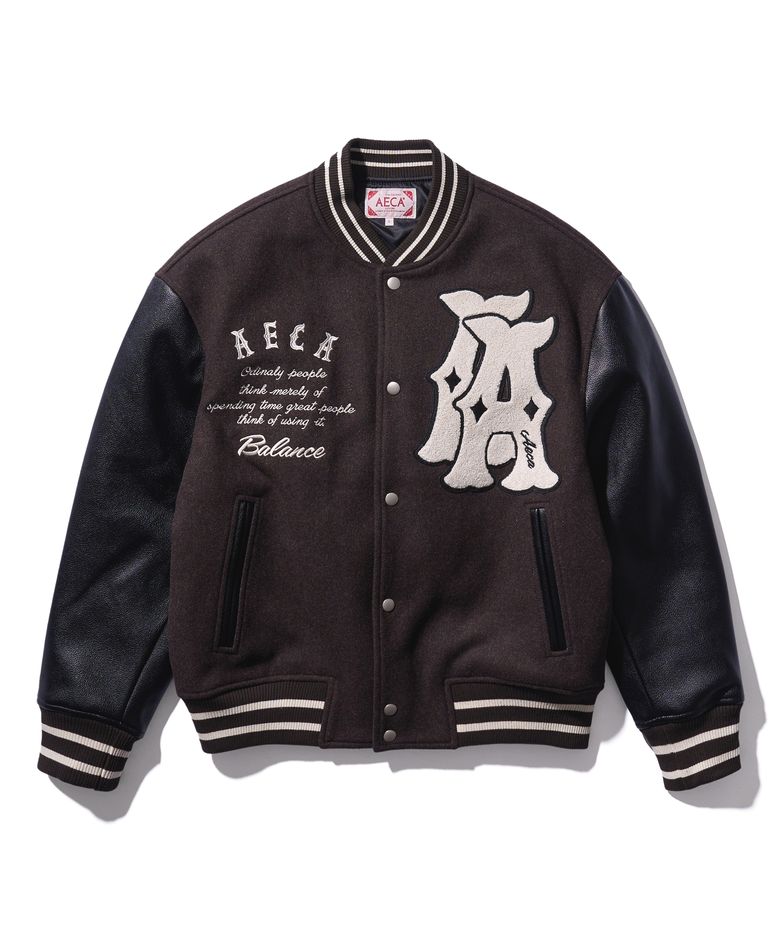 DOUBLE A WOOL VARSITY JACKET-BROWN