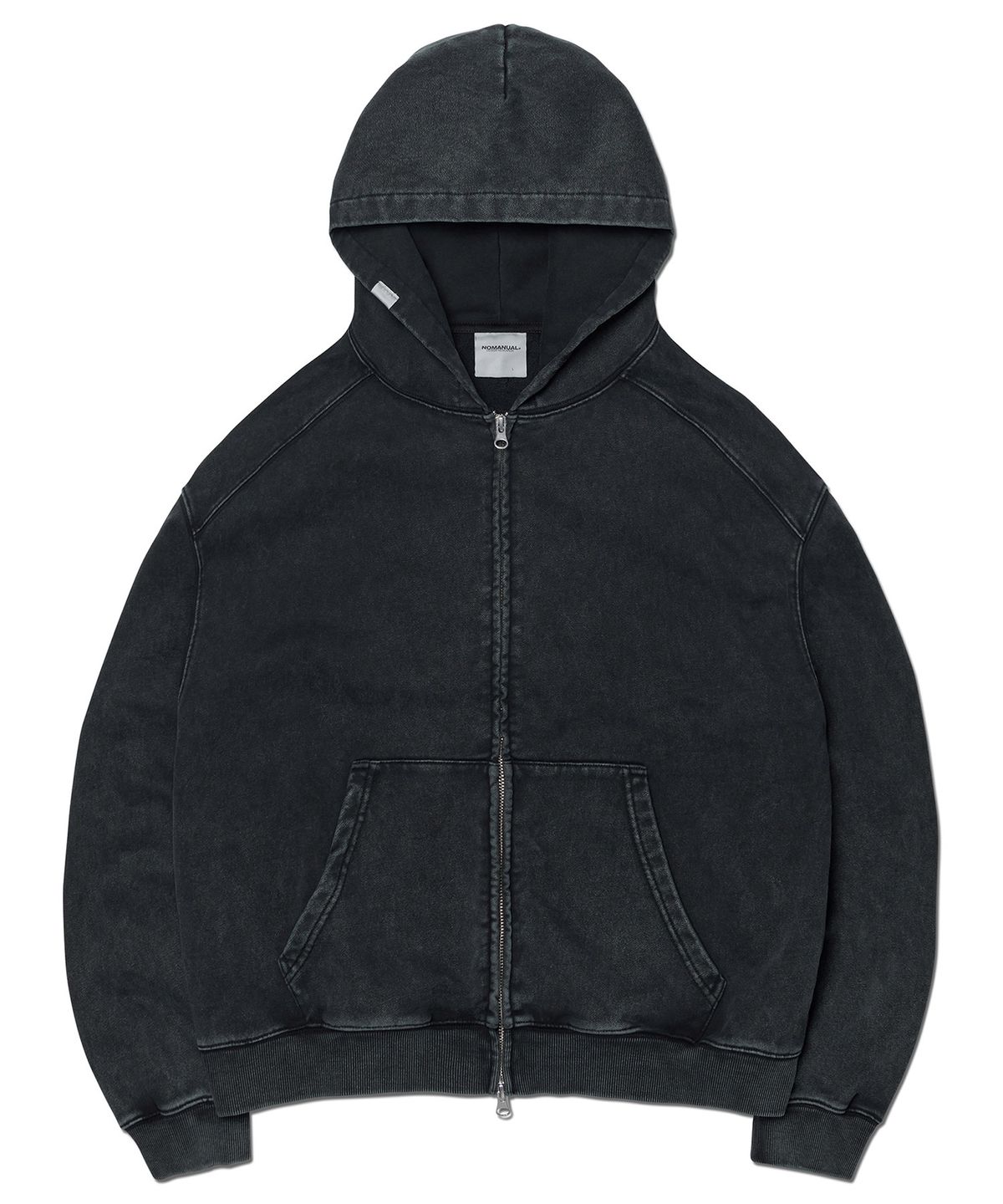 노매뉴얼(NOMANUAL) M.L HOODED ZIP-UP - WASHED BLACK