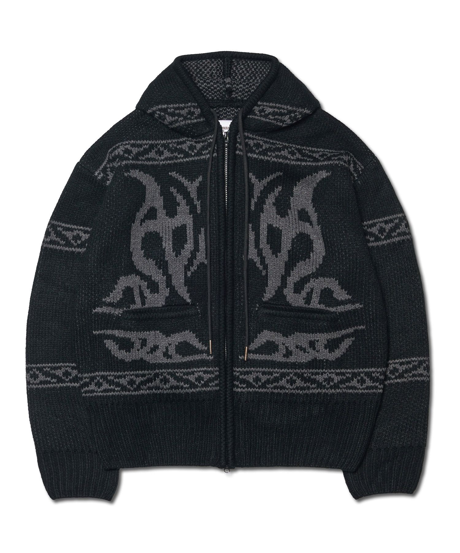 [NOMANUAL] COWICHAN HOODED ZIP-UP ★大人気★ MUSINSA公式 | NOMANUAL COWICHAN HOODED ZIP-UP - BLACK
