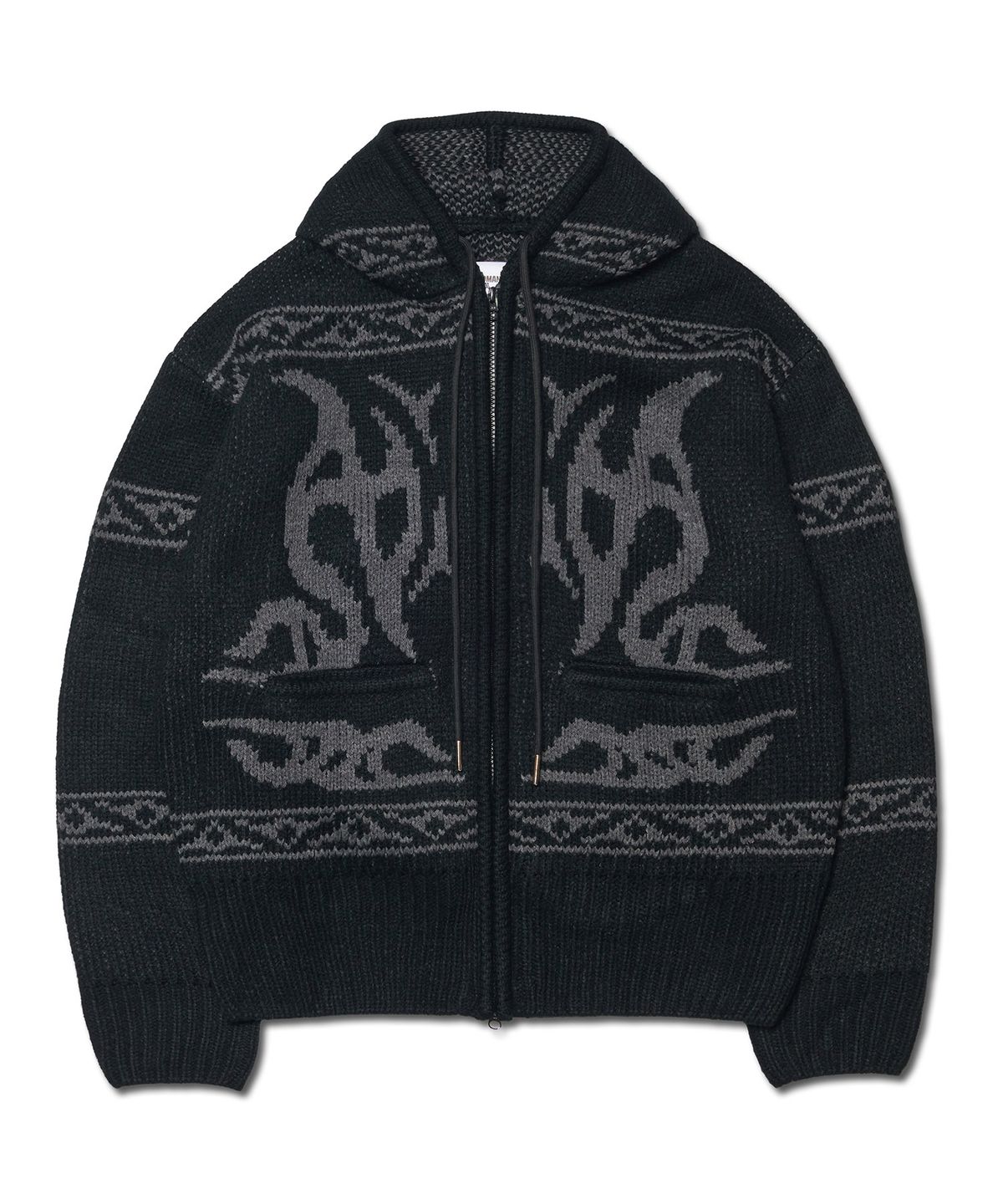 노매뉴얼(NOMANUAL) COWICHAN HOODED ZIP-UP - BLACK