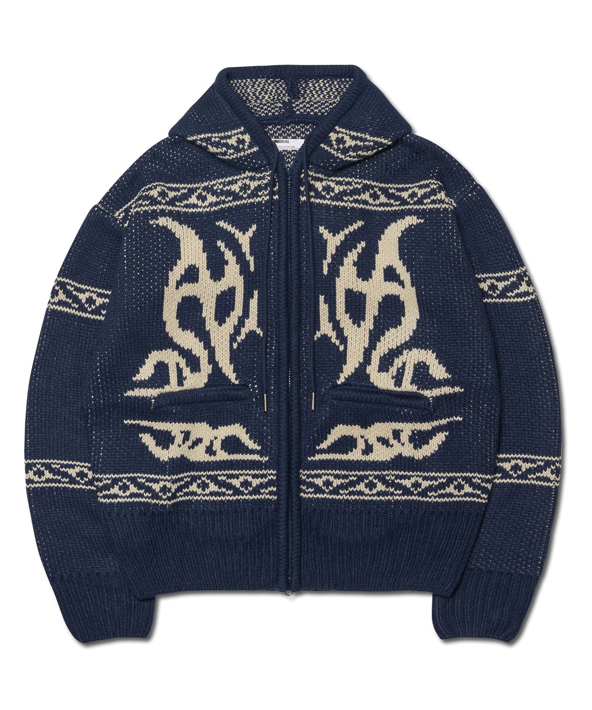 노매뉴얼(NOMANUAL) COWICHAN HOODED ZIP-UP - NAVY