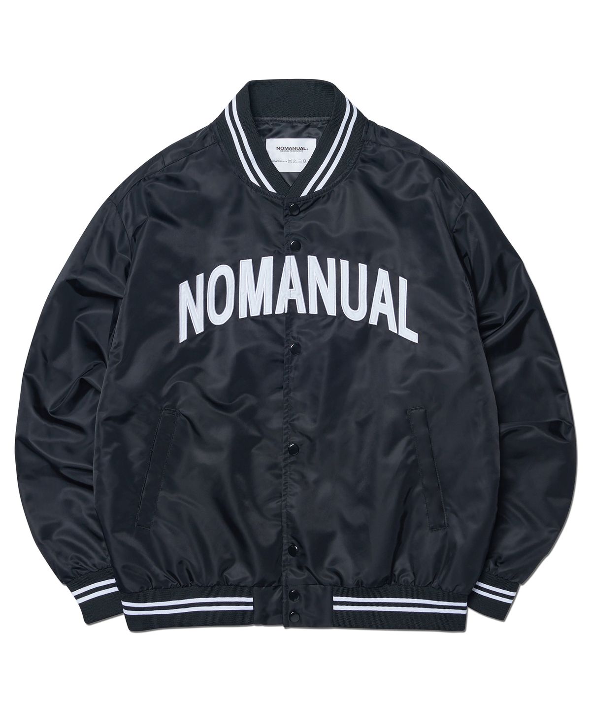 노매뉴얼(NOMANUAL) ARCH LOGO VARSITY JACKET - BLACK