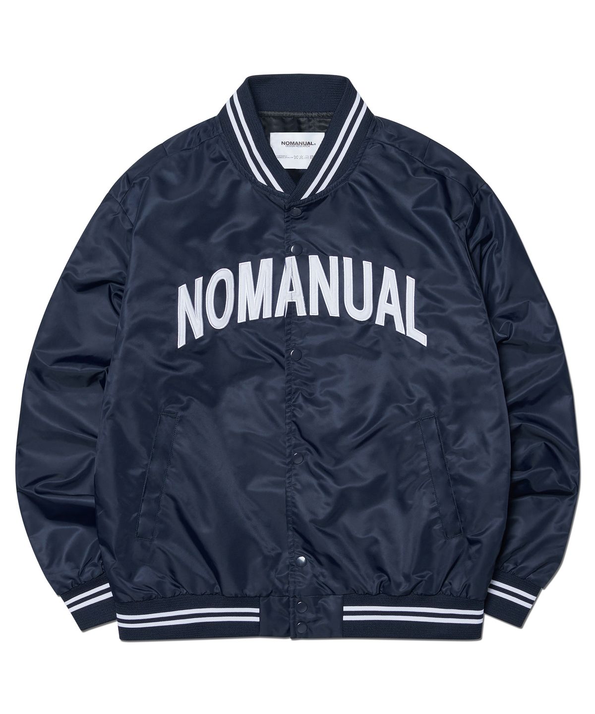 노매뉴얼(NOMANUAL) ARCH LOGO VARSITY JACKET - NAVY