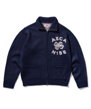 AECA FLOWER BOUCLE ZIP UP KNIT-NAVY