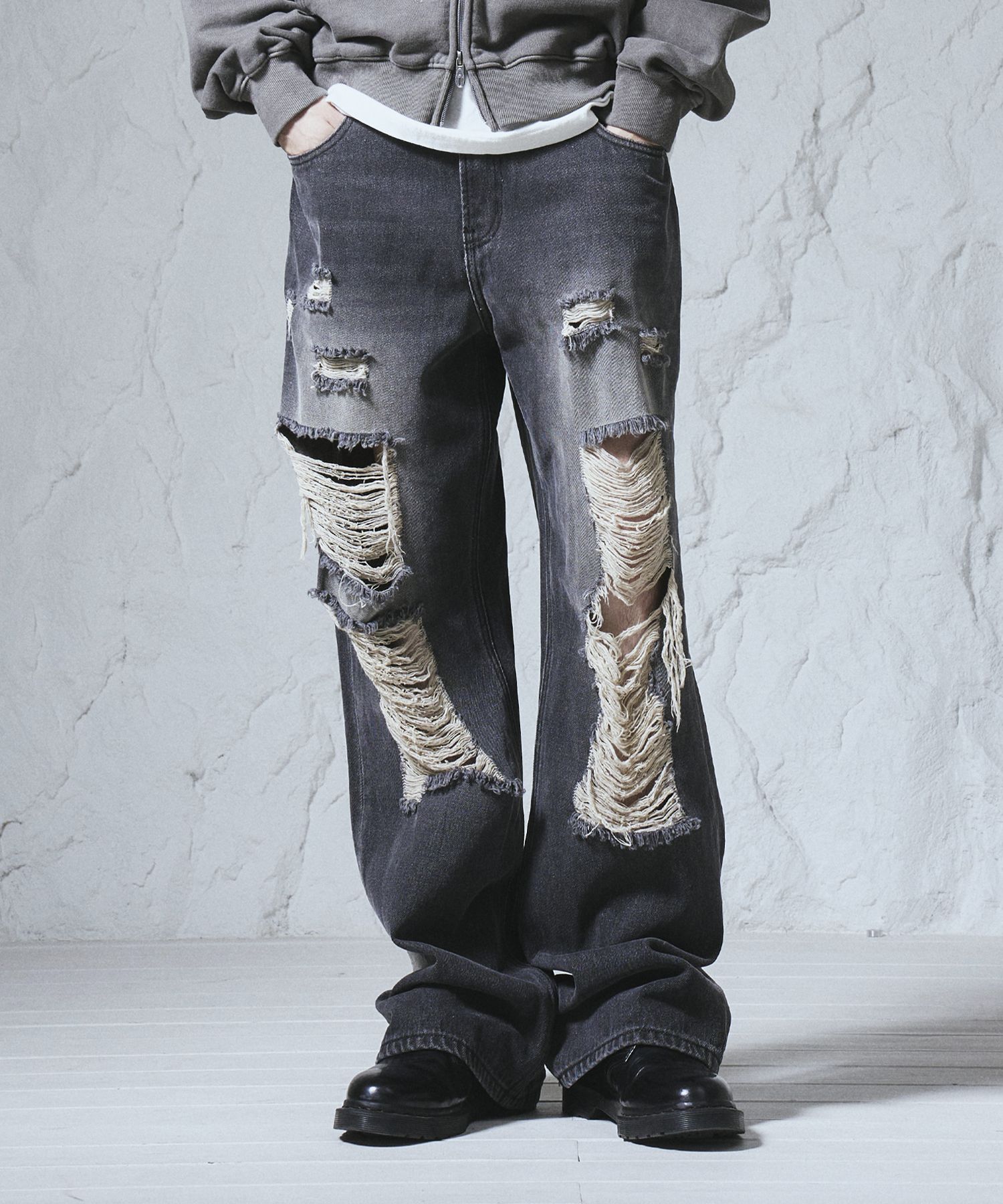 【Undermycar】Anti Fxxking Logo Play Brush Washed Wide Jeans Undermycar MU26 WIDE BRUSH WASHED JEANS – DALAC SEOUL