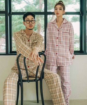 타탄체크 순면 커플 잠옷세트 파자마