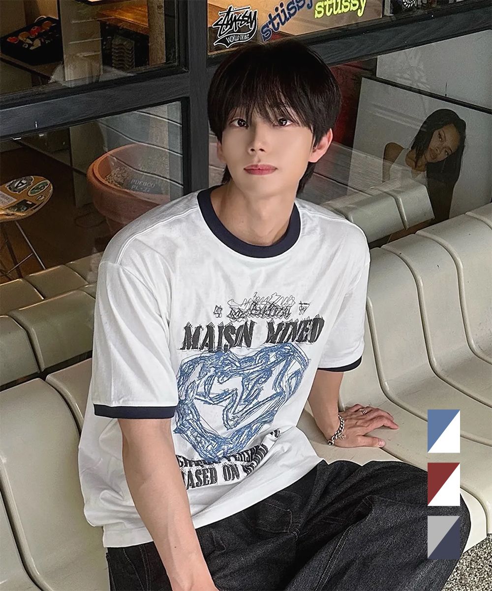 MUSINSA公式 | MAISON MINED DOODLE HEART RINGER HALF T WHITE