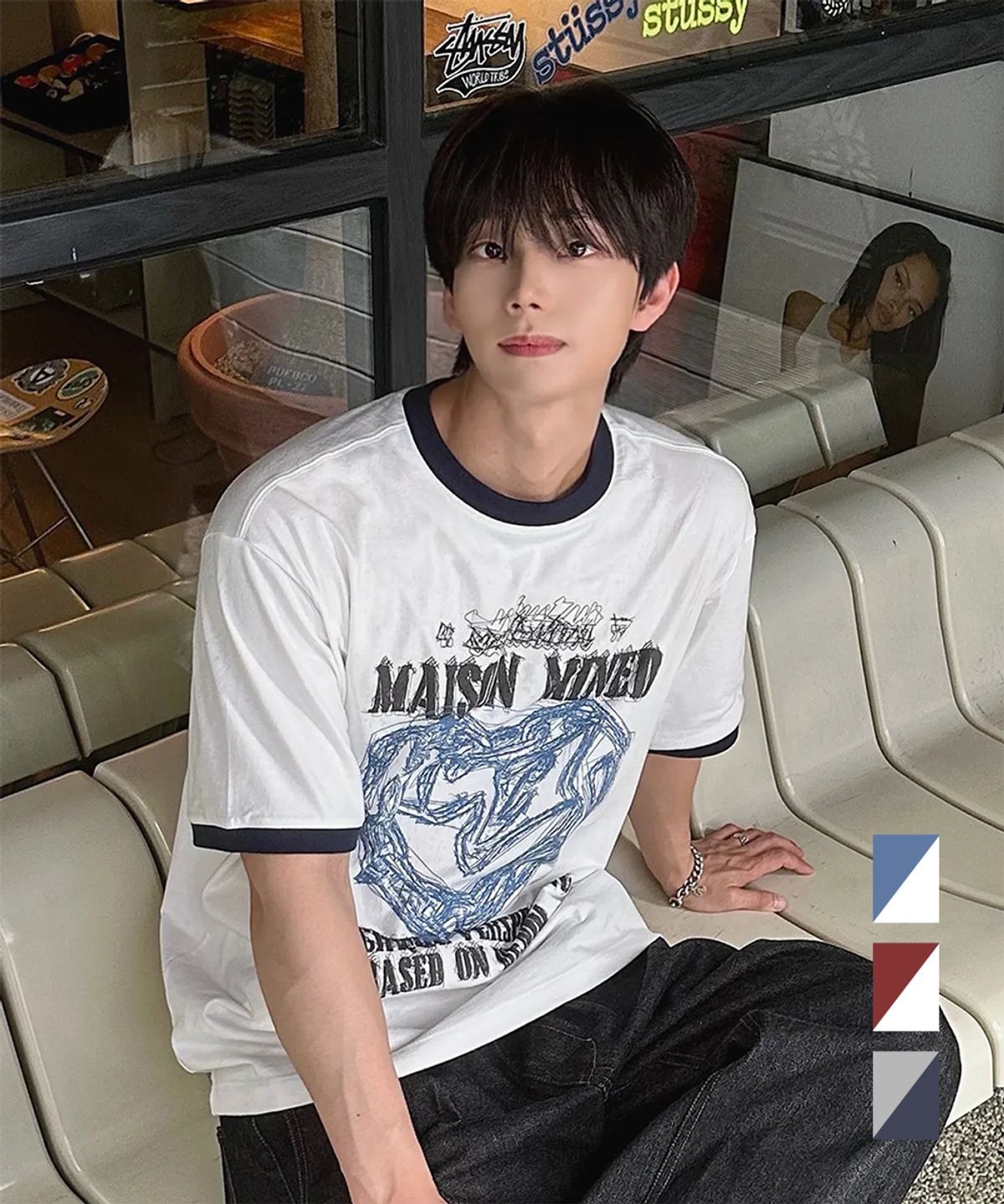 메종미네드(MAISON MINED) DOODLE HEART RINGER HALF T WHITE