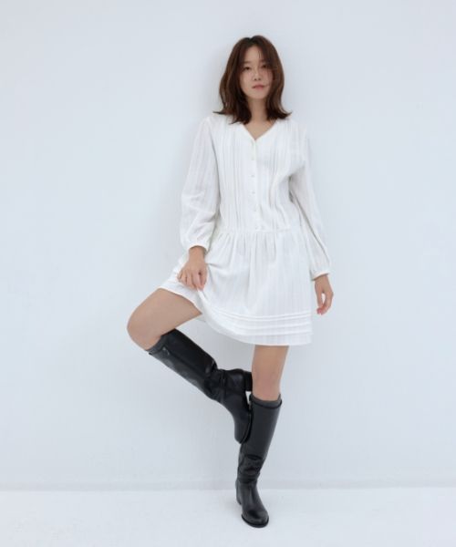 ●depound● Pintuck lace dress white DP2500OP008DWHFR MUSINSA | DEPOUND Pintuck lace dress [white]