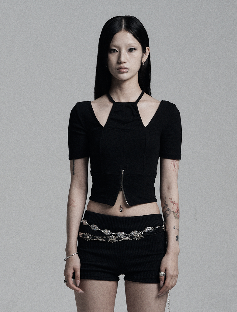 컷아웃 레이어드 집업탑