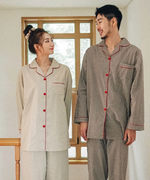 포인트잔체크 순면 커플 잠옷세트 홈웨어