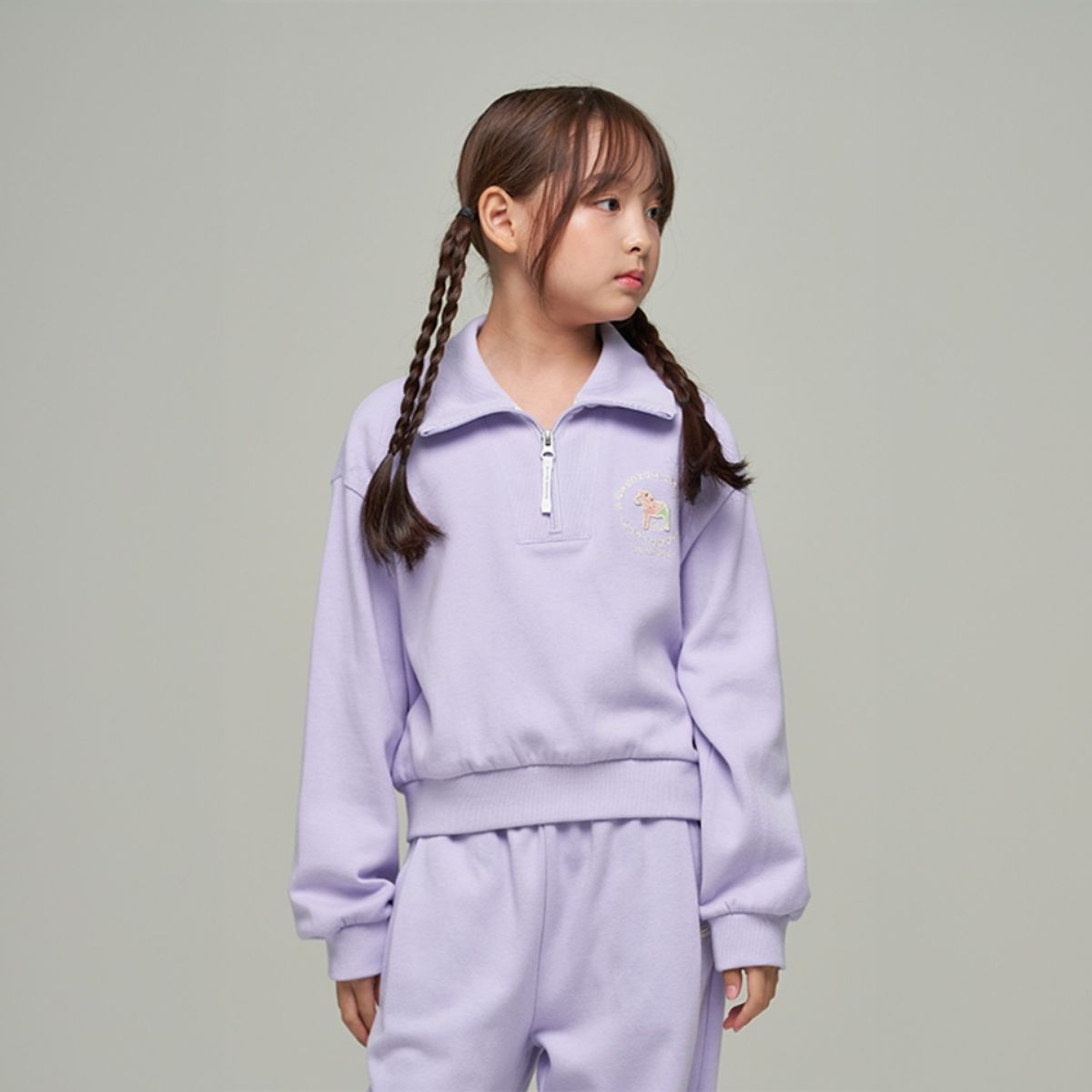 내셔널지오그래픽 키즈(NATIONAL GEOGRAPHIC KIDS) K243GSW910 크롭 반집업 맨투맨 LAVENDER
