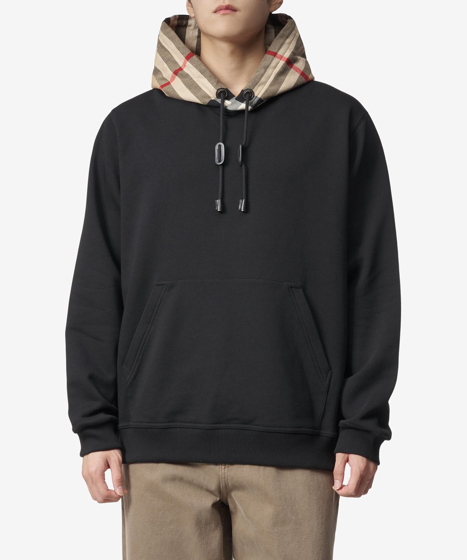 MUSINSA | BURBERRY Check Cotton Relaxed Fit Hoodie - Black