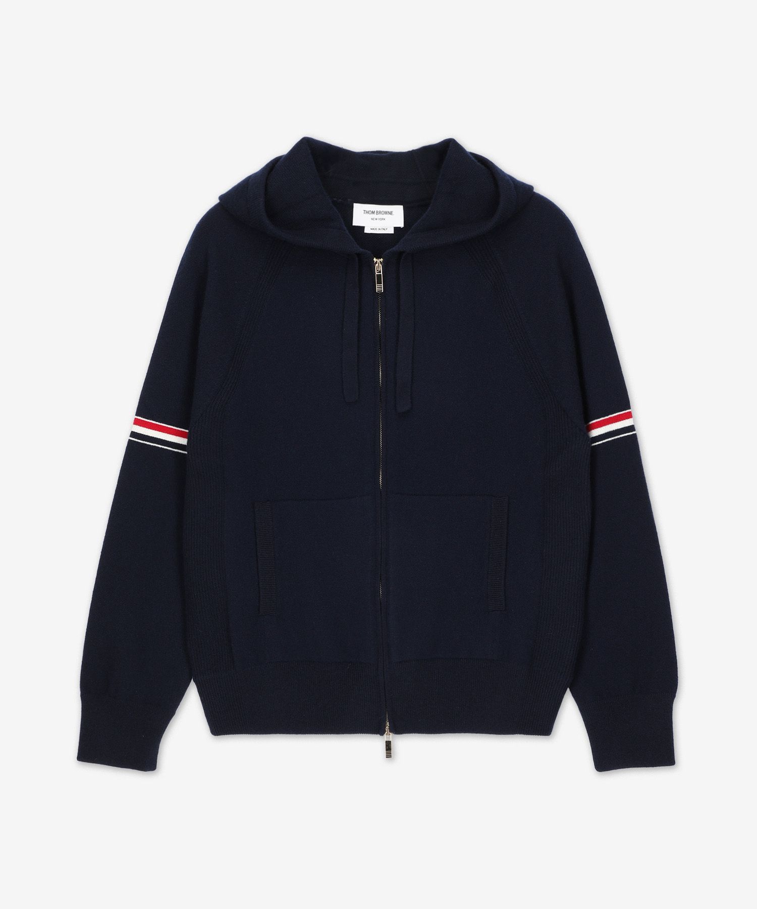 MUSINSA | THOM BROWNE Jersey Plot Cashmere Zip-Up Hoodie - Navy 