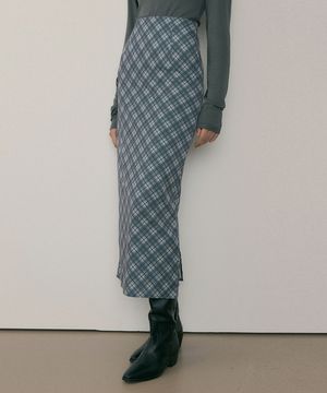 MOR CHECK LONG SKIRT MILD GRAY