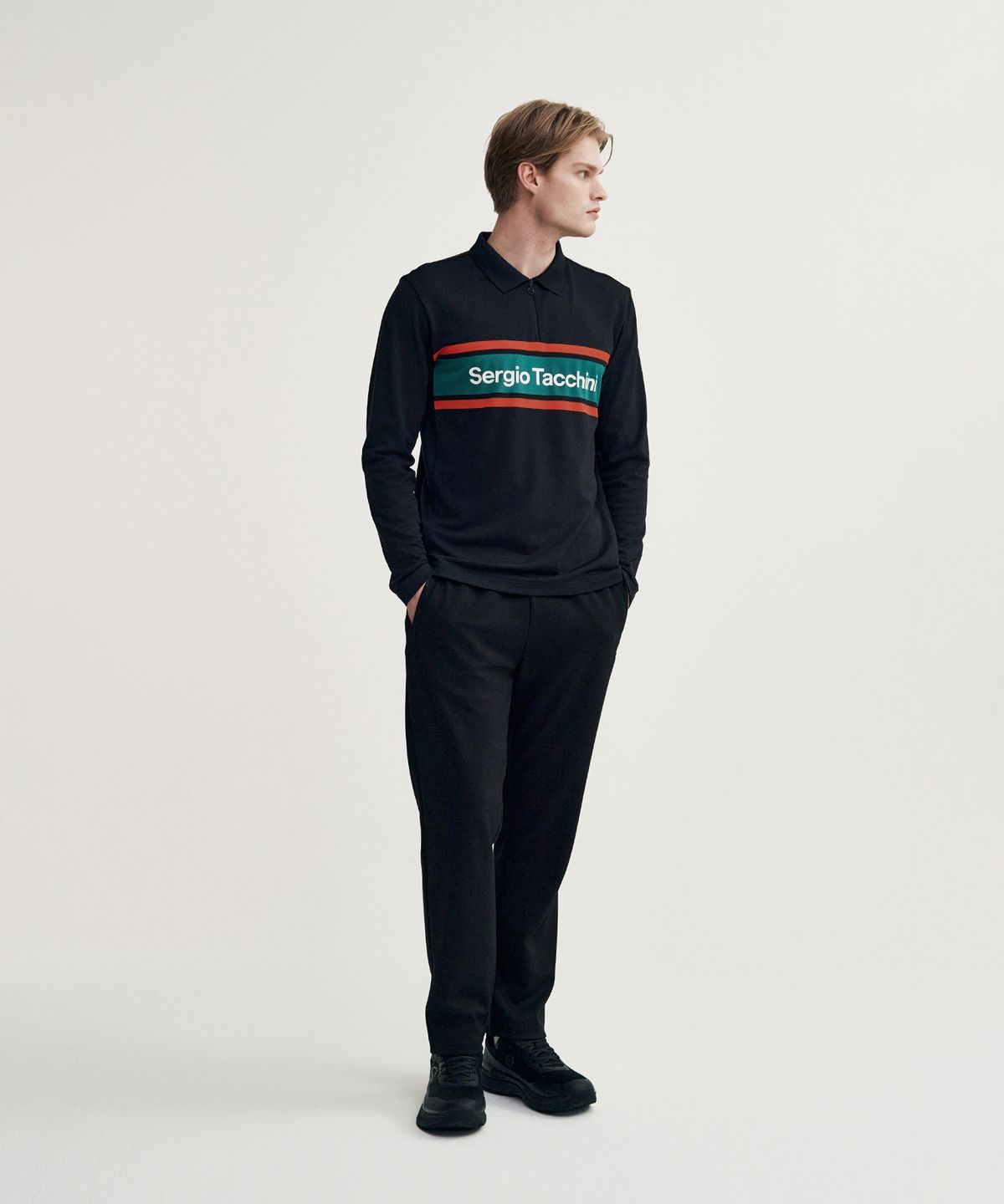 세르지오 타키니(SERGIO TACCHINI) M 플래그 피케 지퍼형 긴팔 폴로 (Black)