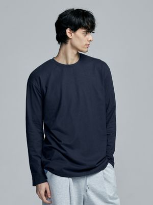 레이어드 크루넥 긴팔 티셔츠 [NAVY BLUE]