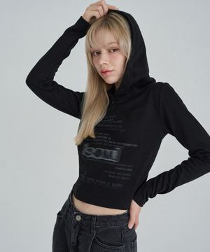 로고 슬림 후드 롱슬리브 (블랙)