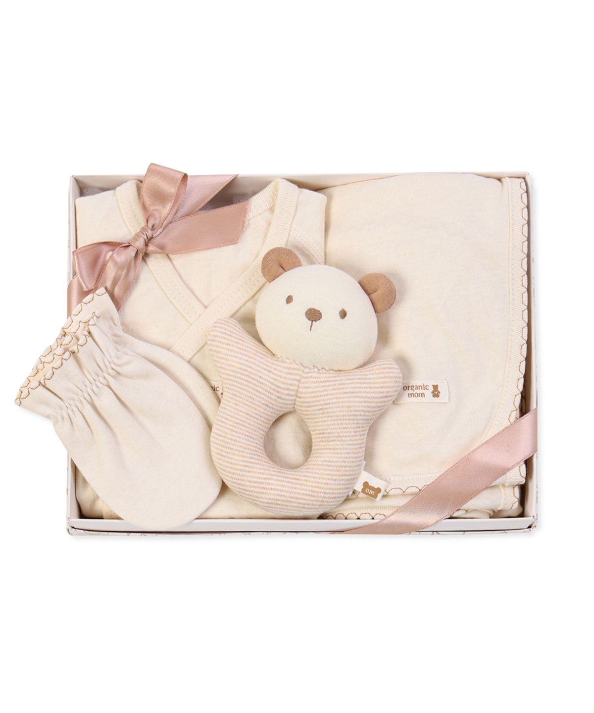 오가닉맘(ORGANICMOM) 오가닉배내저고리+손싸개+속싸보+곰딸랑이 4종세트