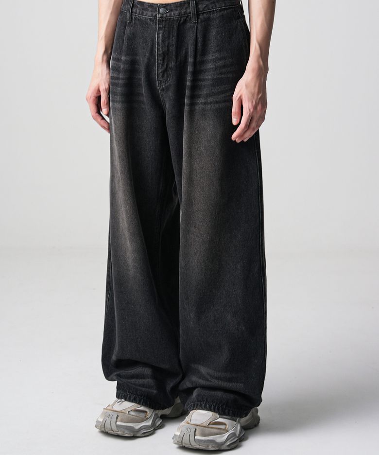Coinlet Wide Denim Pants BLACK