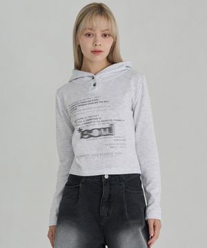 로고 슬림 후드 롱슬리브 (화이트멜란지)