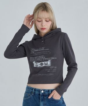 로고 슬림 후드 롱슬리브 (차콜)