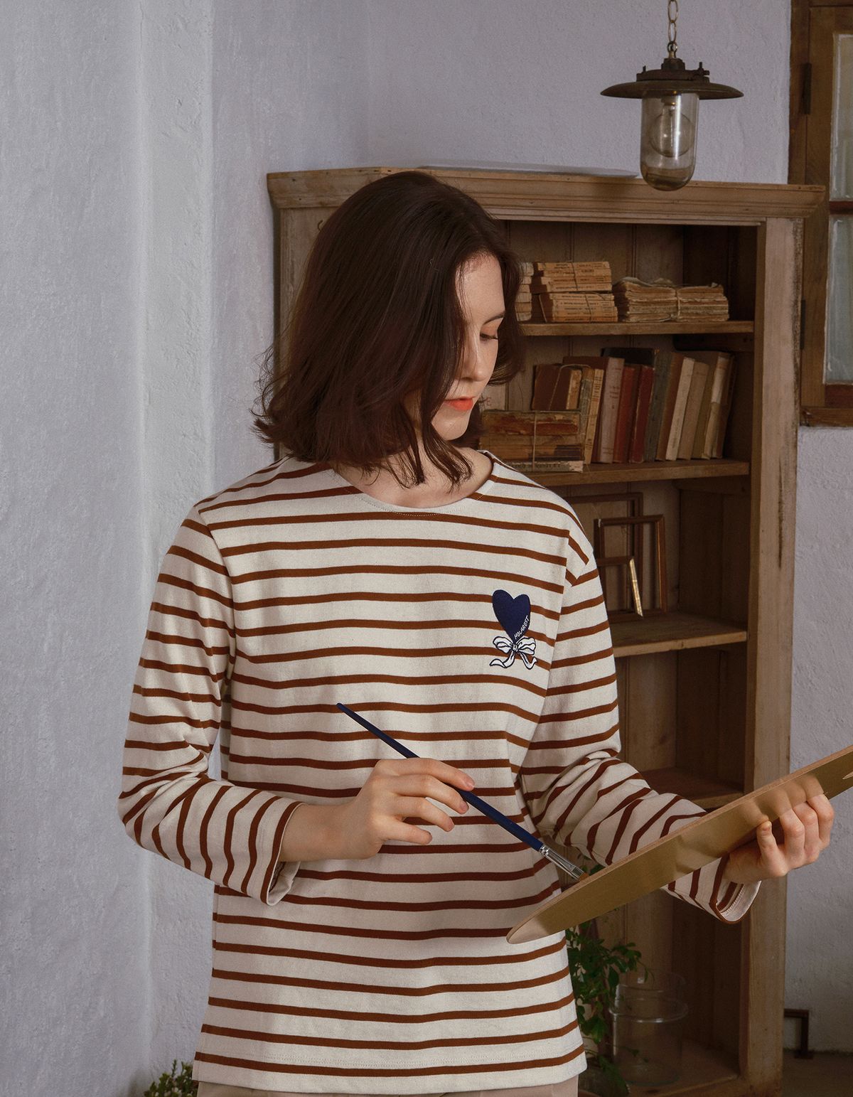 올라레스트(HOLAREST) Marine Striped T-shirt 1 (Wood Brown+Ecru)