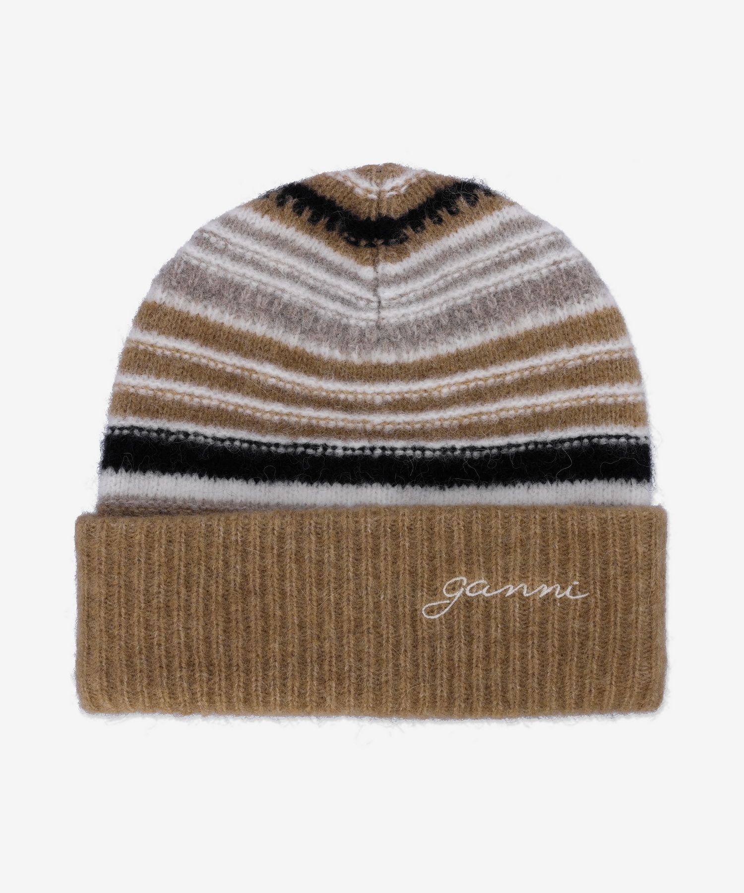 GANNI｜BEANIES (STRIPED SOFT WOOL BEANIE (A5982 177)) MUSINSA | GANNI Striped Soft Wool Beanie - Tiger's Eye
