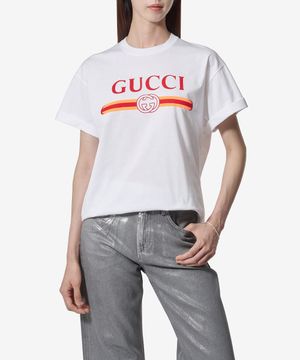 프린트 코튼 저지 반소매 티셔츠 - 화이트 / 788093XJGL79074