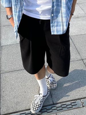 원턱 와이드 스웻 쇼츠 [BLACK]